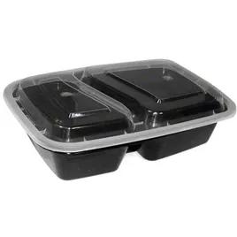 Take-Out Container Base 8X6 IN 2 Compartment Plastic Black Rectangle 150/Case