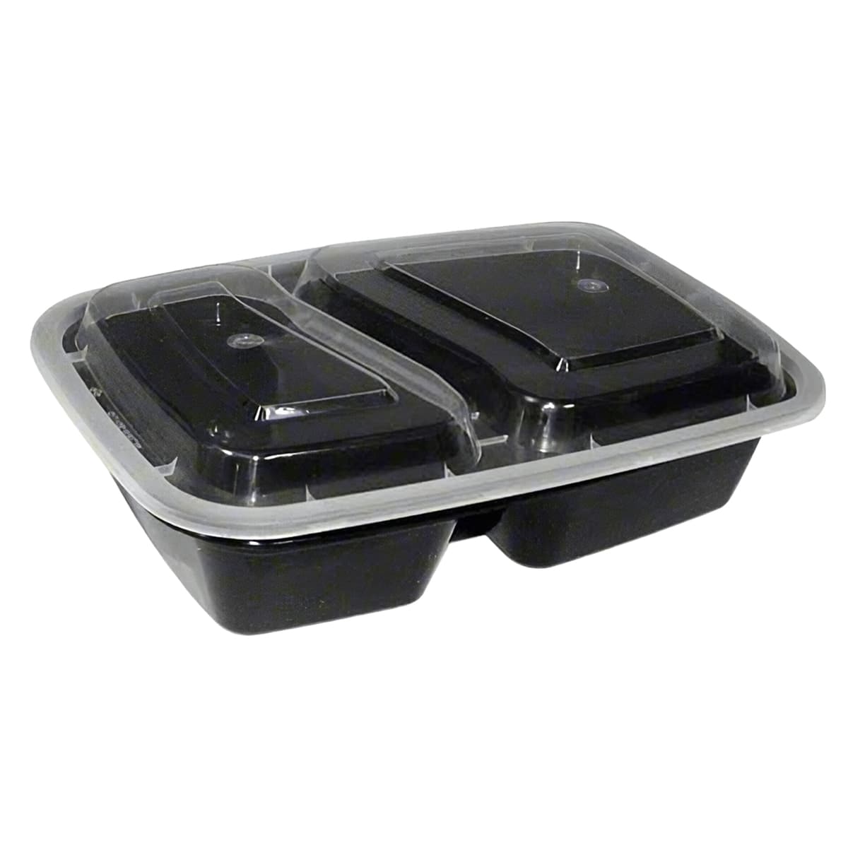Take-Out Container Base 8X6 IN 2 Compartment Plastic Black Rectangle 150/Case