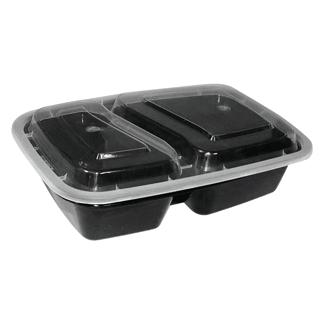 Take-Out Container Base 8X6 IN 2 Compartment Plastic Black Rectangle 150/Case