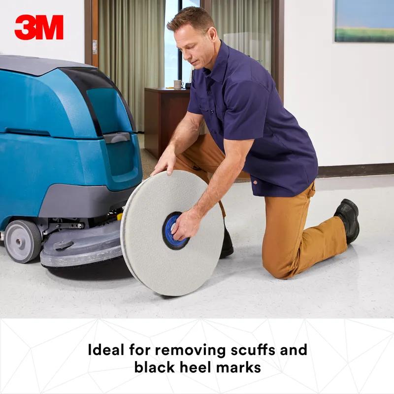 3M™ 4100 Scrubbing Pad 20X1 IN White Non-Woven Polyester Fiber 175-600 RPM Center Hole 5/Case