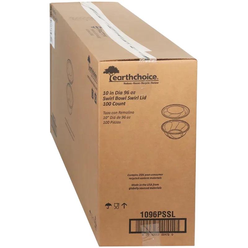 Bowl & Lid Combo With Dome Lid 96 OZ RPET Clear Swirl Design Round 100/Case