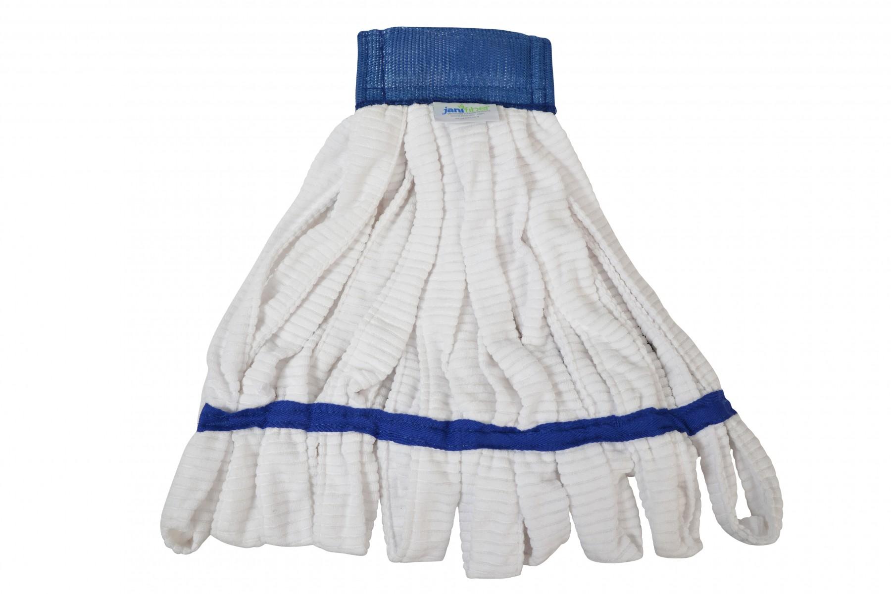 JaniFiber Mop Head Medium (MED) Blue White Microfiber Loop End Banded End Lint Free 1/Each