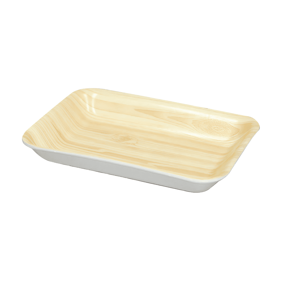 2 Meat Tray 8X5.5X1 IN Polystyrene Foam Wood Grain Rectangle 300/Case
