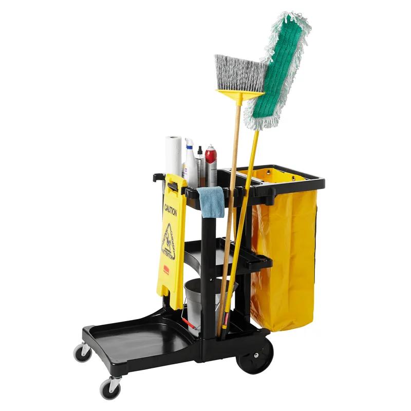 Janitorial Cleaning Cart 46X21.75X38.38 IN Black Yellow Plastic Vinyl With Vinyl Bag 1/Case