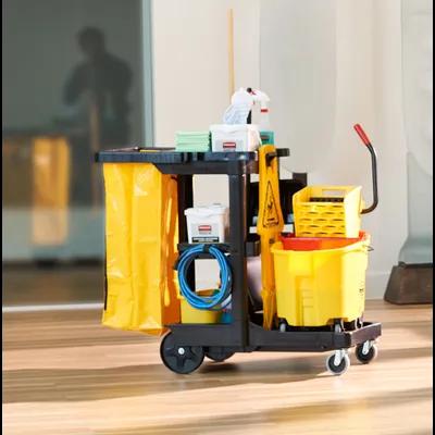 Janitorial Cleaning Cart 46X21.75X38.38 IN Black Yellow Plastic With Vinyl Bag 1/Case