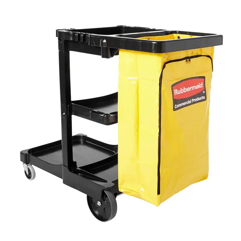 Janitorial Cleaning Cart 46X21.75X38.38 IN Black Yellow Plastic Vinyl With Vinyl Bag 1/Case
