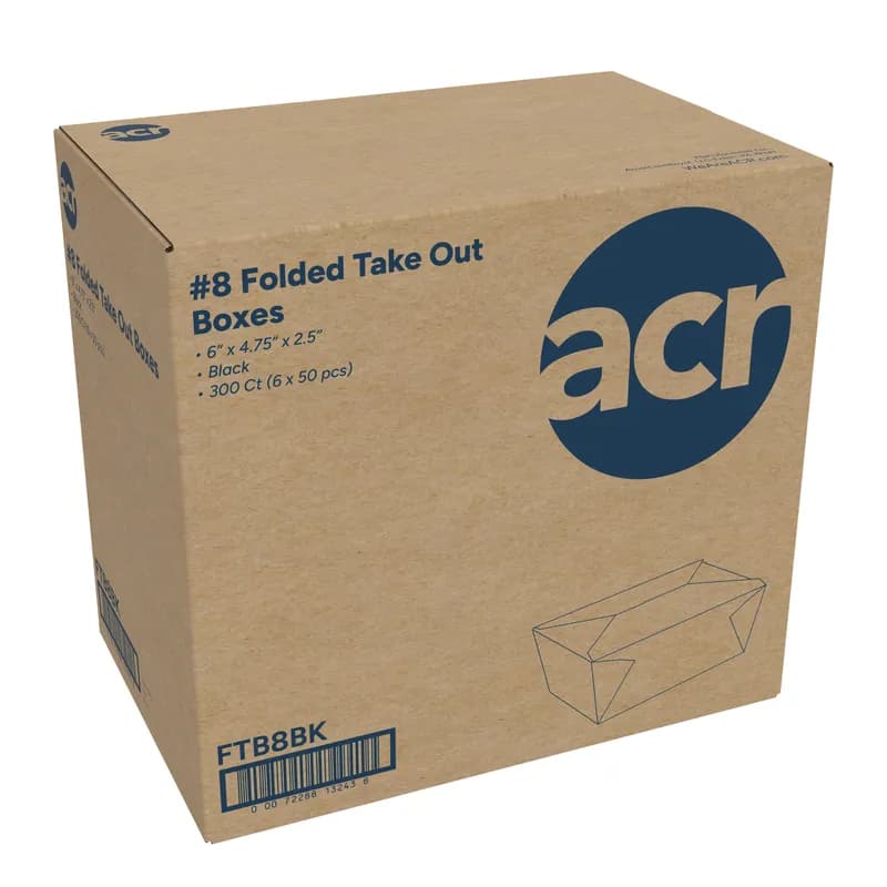 #8 Take-Out Box Fold-Top 6X4.75X2.5 IN Paper Black 50 Count/Pack 6 Packs/Case 300 Count/Case