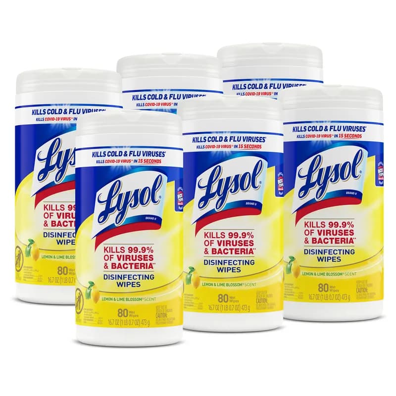 Lysol® Lemon & Lime Blossom Disinfectant Multi Surface Wipe Alcohol 80 Count/Pack 6 Packs/Case 480 Count/Case