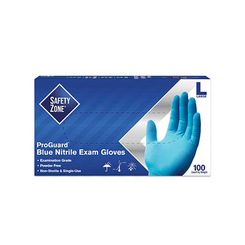Safety Zone® Non-Medical Gloves Large (LG) Blue 3MIL Nitrile Disposable Powder-Free 1000/Case