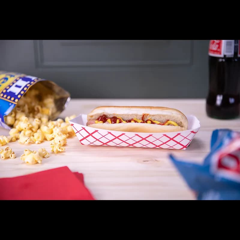 Hot Dog Food Tray 7X2.75X1.5 IN SBS Paperboard White Red Rectangle 1000/Case