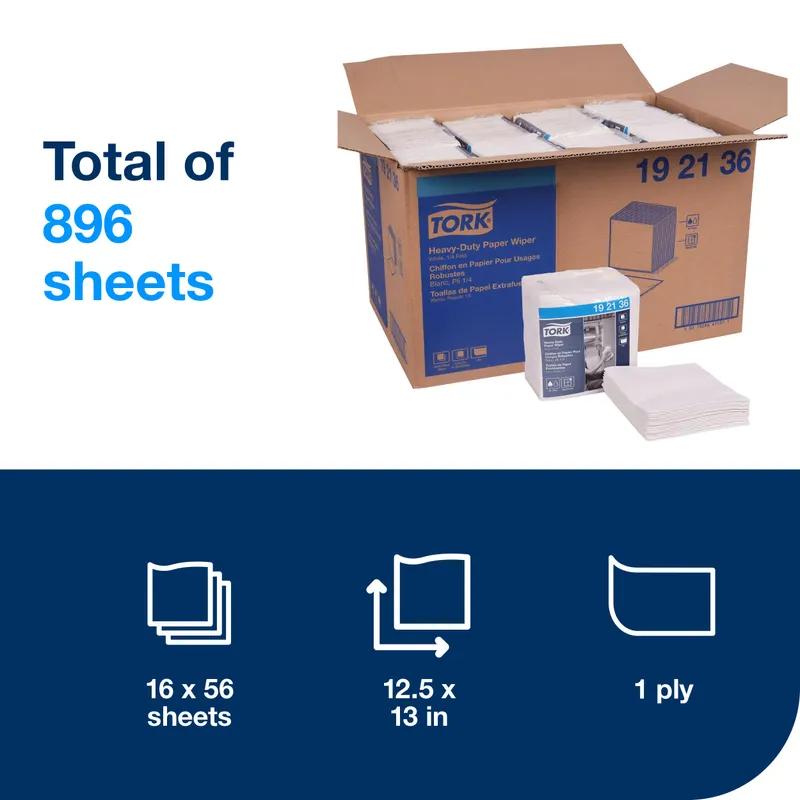 Tork Cleaning Wipe 13X12.5 IN Heavy Duty 1 Paper White 1/4 Fold Refill 56 Count/Pack 16 Packs/Case 896 Count/Case