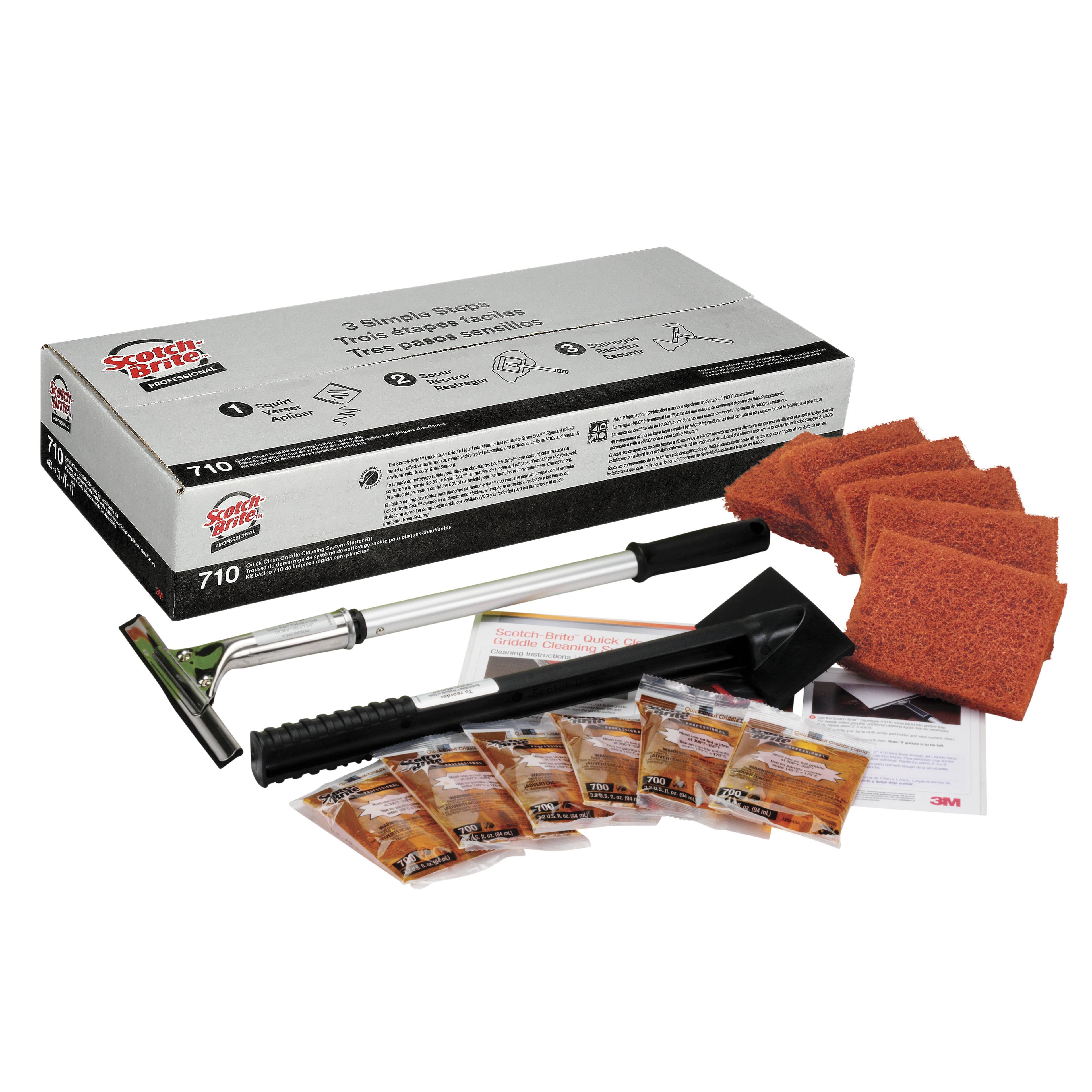 Scotch-Brite™ 710 Griddle Cleaning Kit 21.2X11.2 IN Fiber White Rectangle Reusable With 16IN Handle 1/Kit