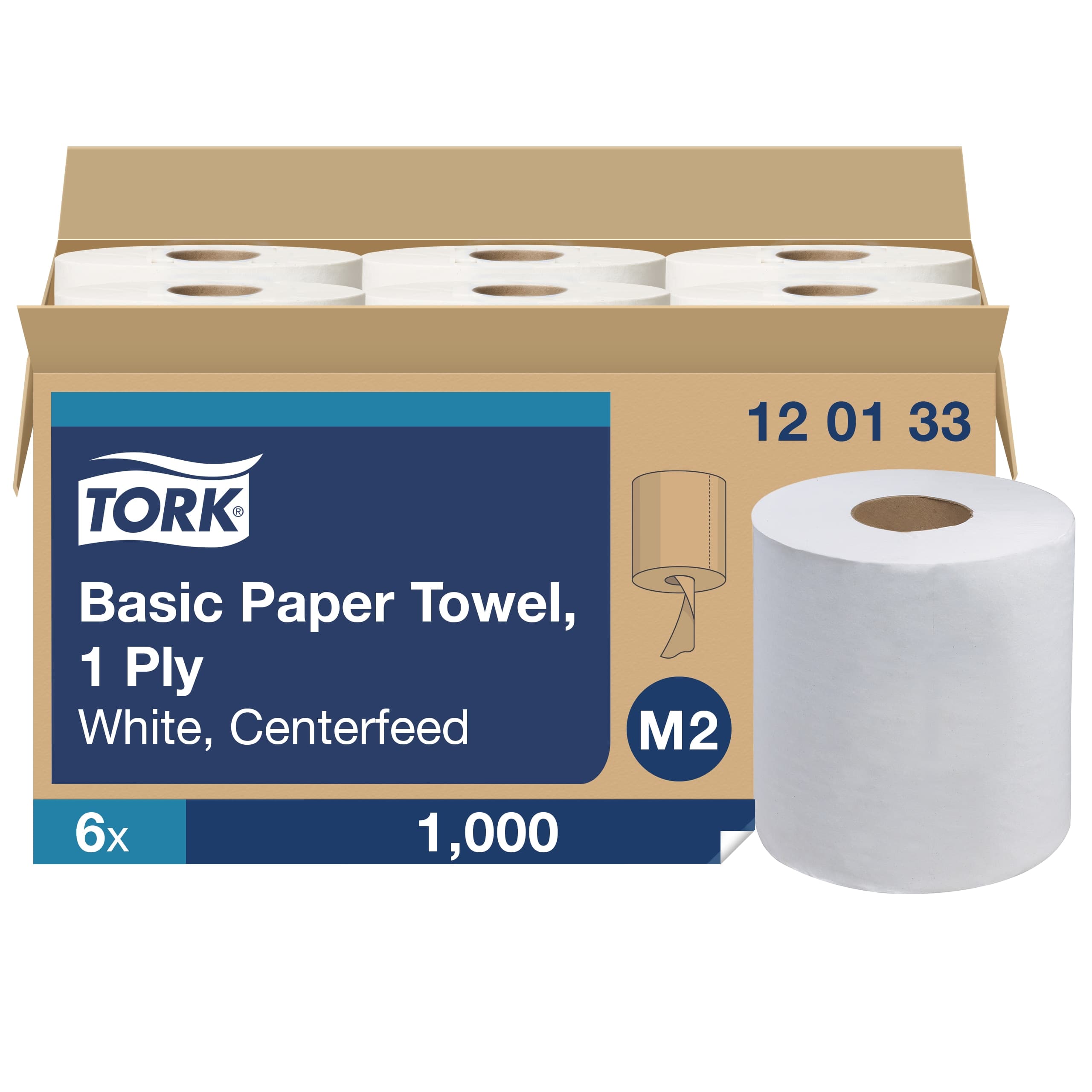 Tork Roll Paper Towel M2 11.8X8.25 IN 983.333 FT 1PLY White Centerfeed Refill 1000 Sheets/Roll 6 Rolls/Case