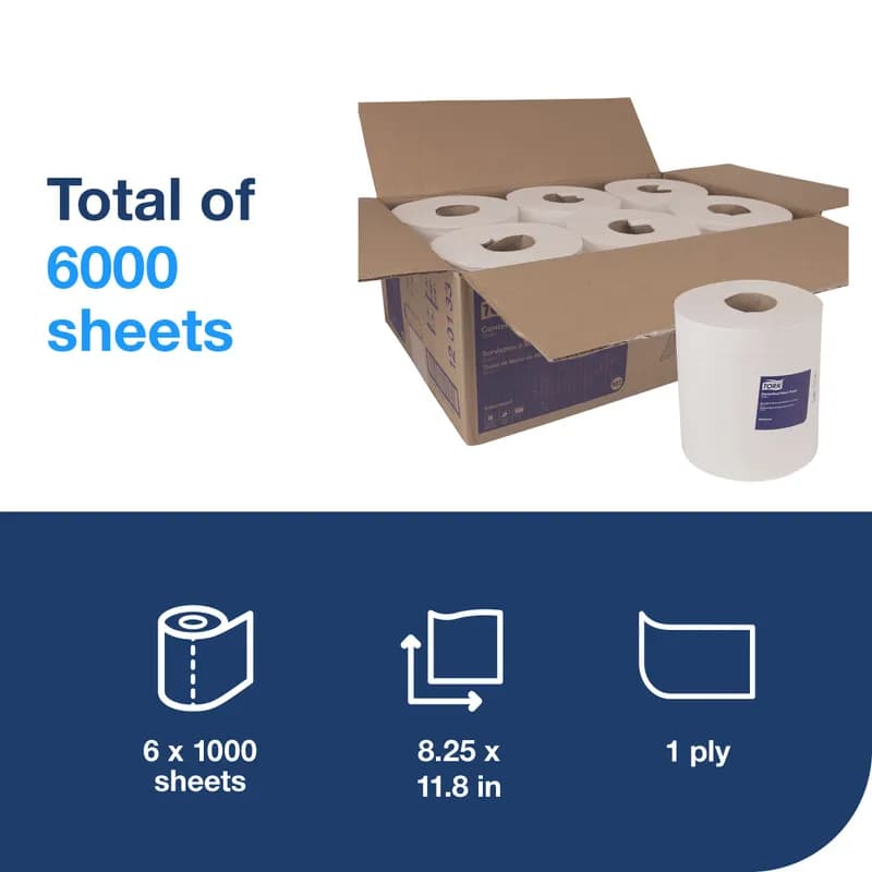 Tork Roll Paper Towel M2 11.8X8.25 IN 983.333 FT 1PLY White Centerfeed Refill 1000 Sheets/Roll 6 Rolls/Case
