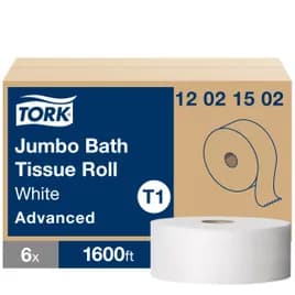 Tork Advance Toilet Paper & Tissue Roll T1 3.48IN X1600FT 2PLY White Jumbo (JRT) High Capacity Refill 6 Rolls/Case