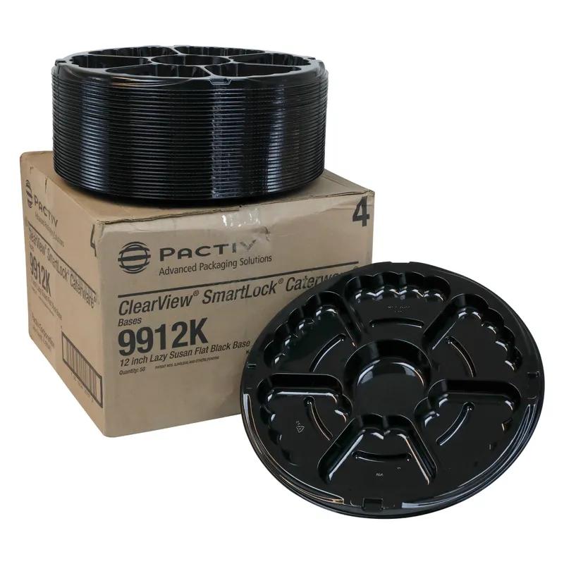 Serving Tray Base 12X1.219 IN 6 Compartment HIPS Black Round 50/Case