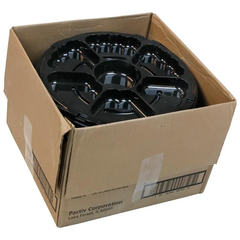 Serving Tray Base 12X1.219 IN 6 Compartment HIPS Black Round 50/Case