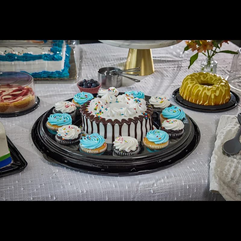 Cake Cupcake Container & Lid Combo With Dome Lid 12 CT 17.25X4 IN PET Clear Black Round 25/Case