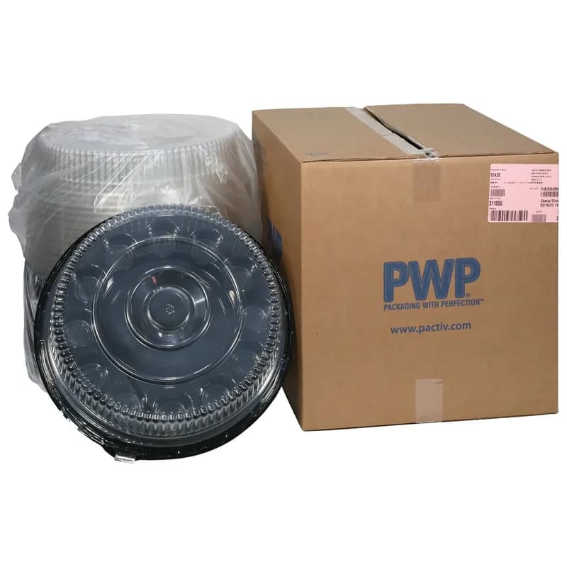 Cake Cupcake Container & Lid Combo With Dome Lid 12 CT 17.25X4 IN PET Clear Black Round 25/Case