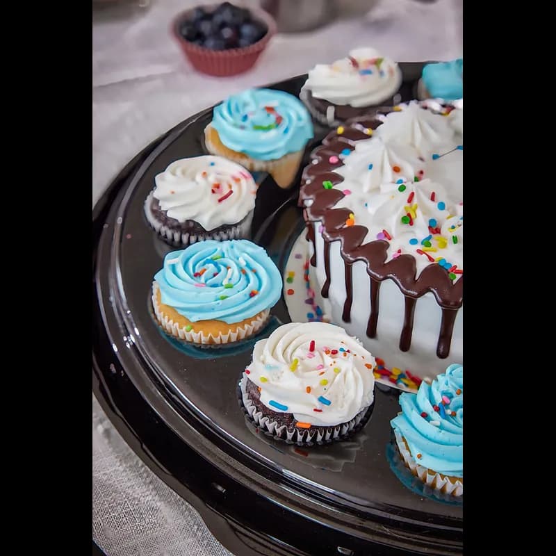 Cake Cupcake Container & Lid Combo With Dome Lid 12 CT 17.25X4 IN PET Clear Black Round 25/Case