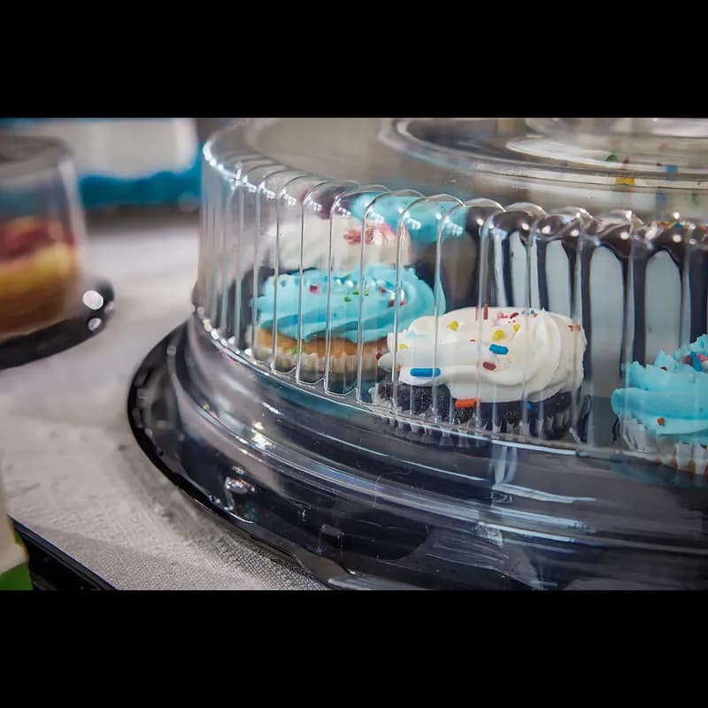 Cake Cupcake Container & Lid Combo With Dome Lid 12 CT 17.25X4 IN PET Clear Black Round 25/Case
