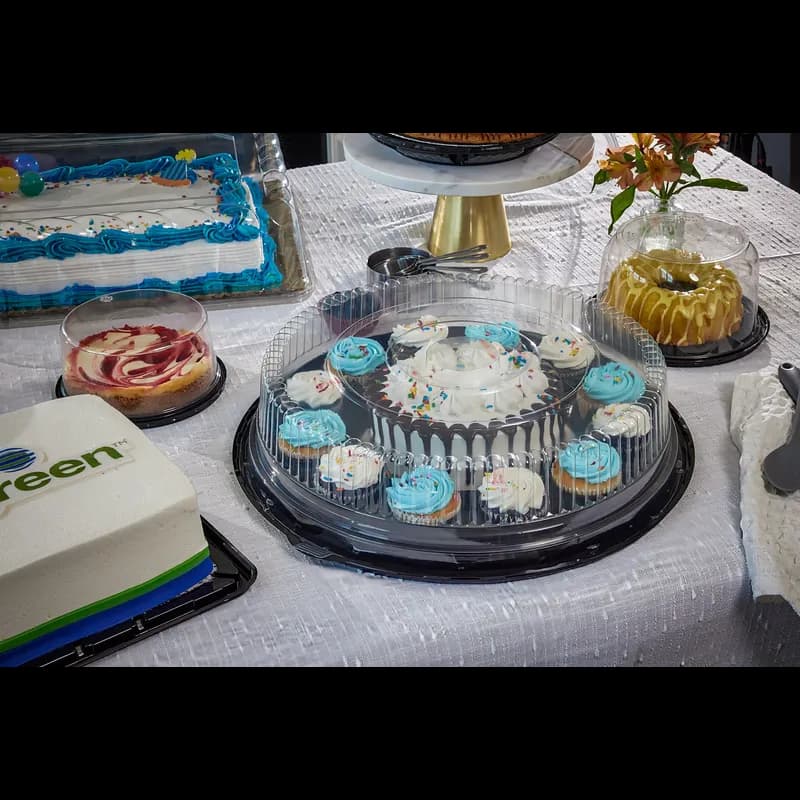 Cake Cupcake Container & Lid Combo With Dome Lid 12 CT 17.25X4 IN PET Clear Black Round 25/Case