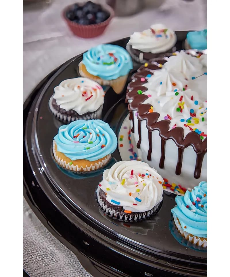 Cake Cupcake Container & Lid Combo With Dome Lid 12 CT 17.25X4 IN PET Clear Black Round 25/Case