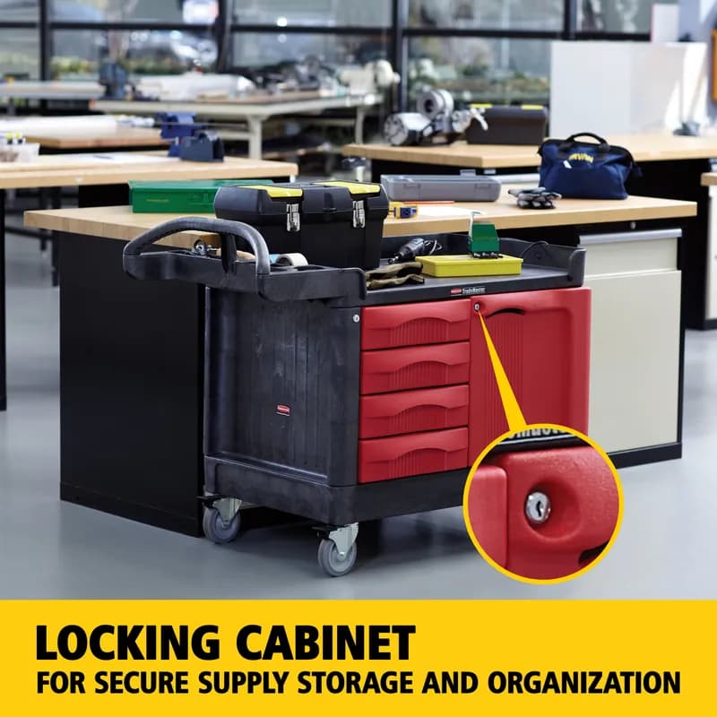 TradeMaster® Storage & Organization Cart 49X26.25X38 IN 750LB Black Red Resin 4 Drawers & Cabinet 5 IN TPR Caster 1/Each