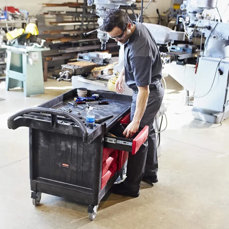 TradeMaster® Storage & Organization Cart 49X26.25X38 IN 750LB Black Red Resin 4 Drawers & Cabinet 5 IN TPR Caster 1/Each