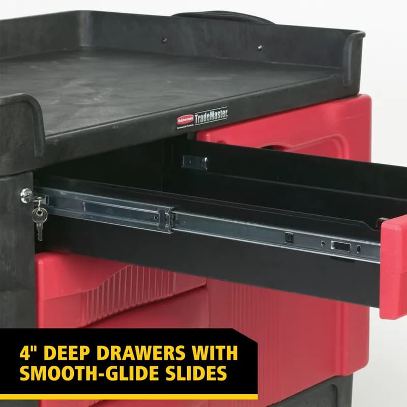 TradeMaster® Storage & Organization Cart 49X26.25X38 IN 750LB Black Red Resin 4 Drawers & Cabinet 5 IN TPR Caster 1/Each