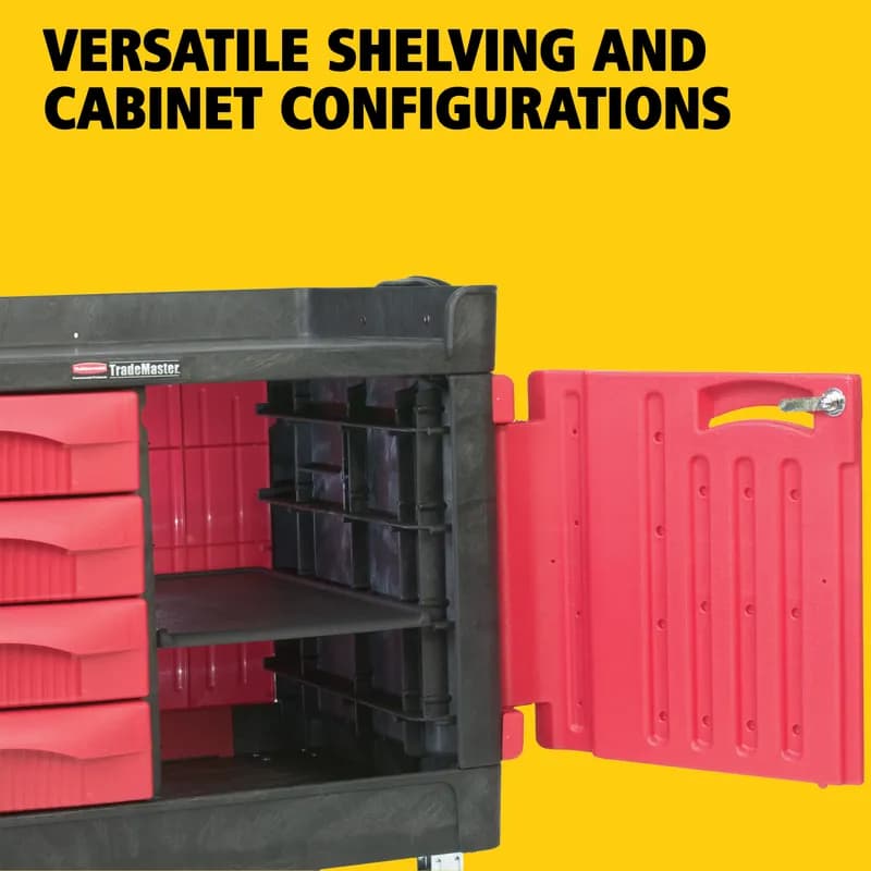TradeMaster® Storage & Organization Cart 49X26.25X38 IN 750LB Black Red Resin 4 Drawers & Cabinet 5 IN TPR Caster 1/Each
