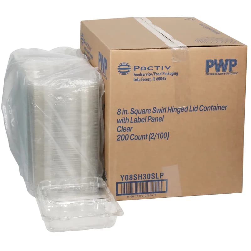 Take-Out Container Hinged 8.6X8.6X3.07 IN PET Clear Square 200/Case
