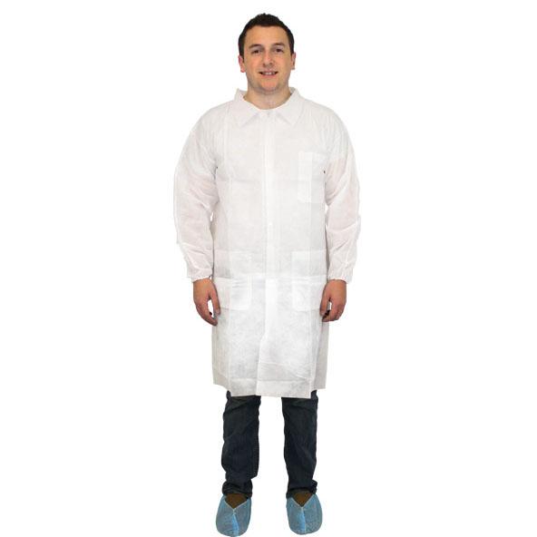 Safety Zone® Lab Coat XL White PP Elastic Wrists 3 Pockets 30/Case