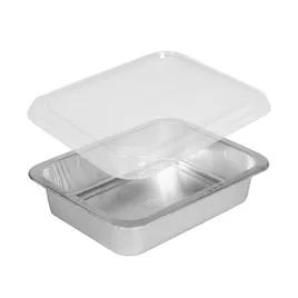 Take-Out Container Base & Lid Combo With Dome Lid 46 OZ Aluminum Plastic Silver Clear Rectangle 150/Case