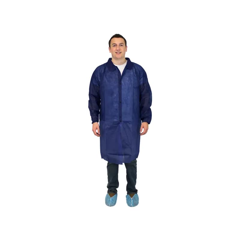 PolyLite® Lab Coat Medium (MED) Blue PP No Pockets Elastic Wrists 30/Case