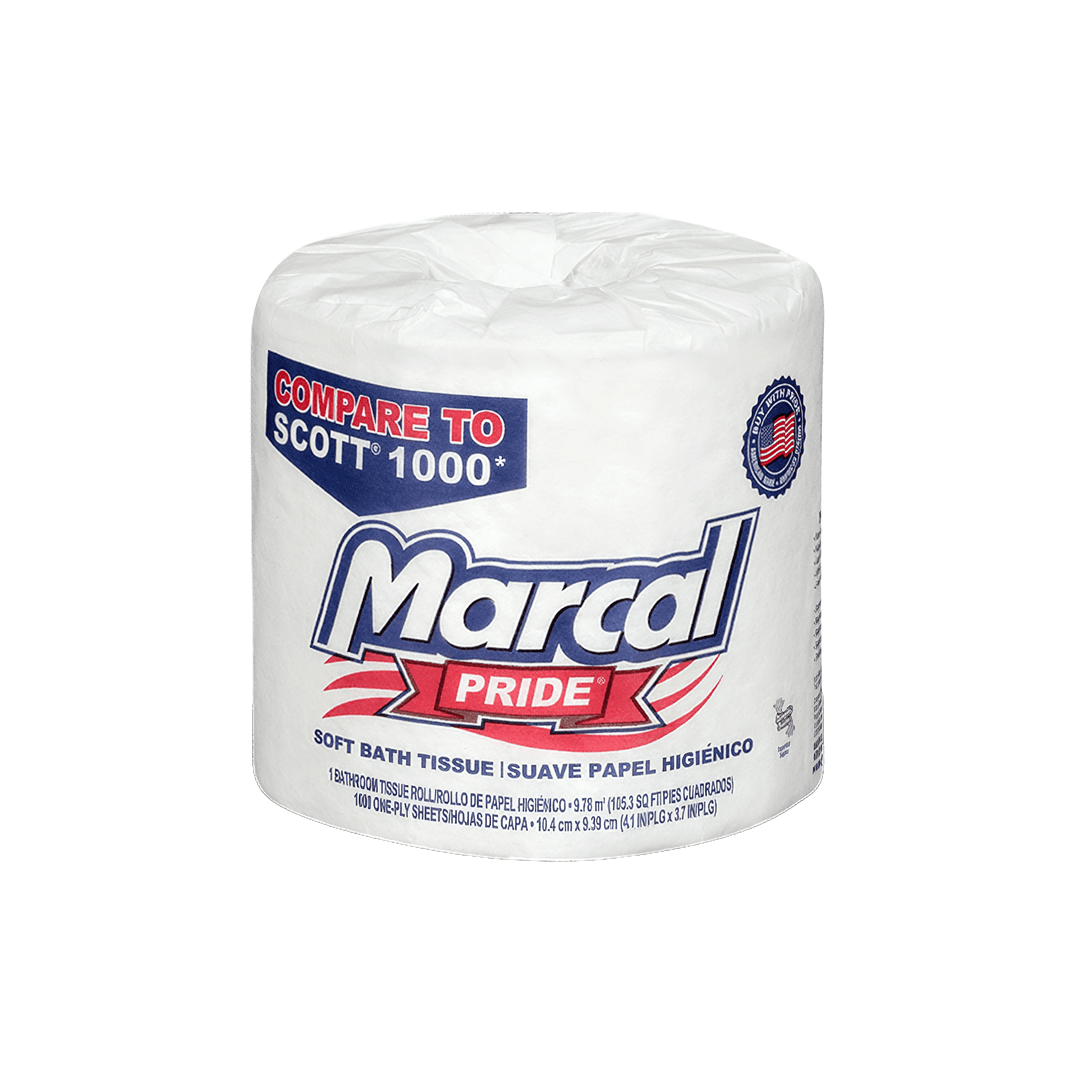 Pride® Toilet Paper & Tissue Roll 4.1X3.7 IN 1PLY White Embossed 1000 Sheets/Roll 20 Rolls/Case 20000 Sheets/Case