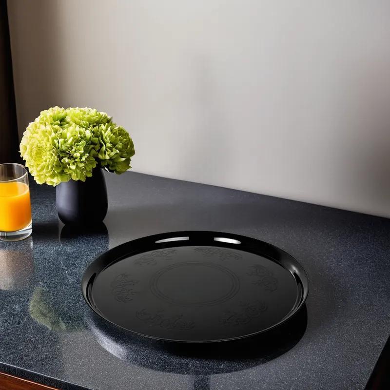 WNA CheckMate Serving Tray 14 IN PS Black Round 25/Case