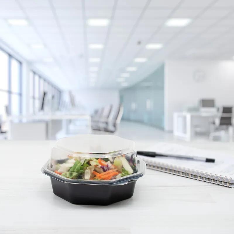 Solo® Creative Carryouts® OctaView® Take-Out Container Hinged With Dome Lid 6.76X6.3X3.15 IN PS Black Clear Deep 200/Case