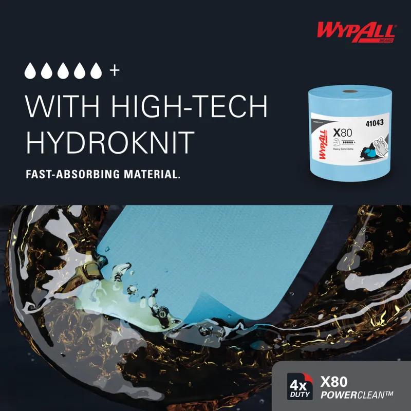 WypAll® X80 Cleaning Wipe 12.4X12.2 IN Heavy Duty HydroKnit Blue Jumbo Roll 1/Roll