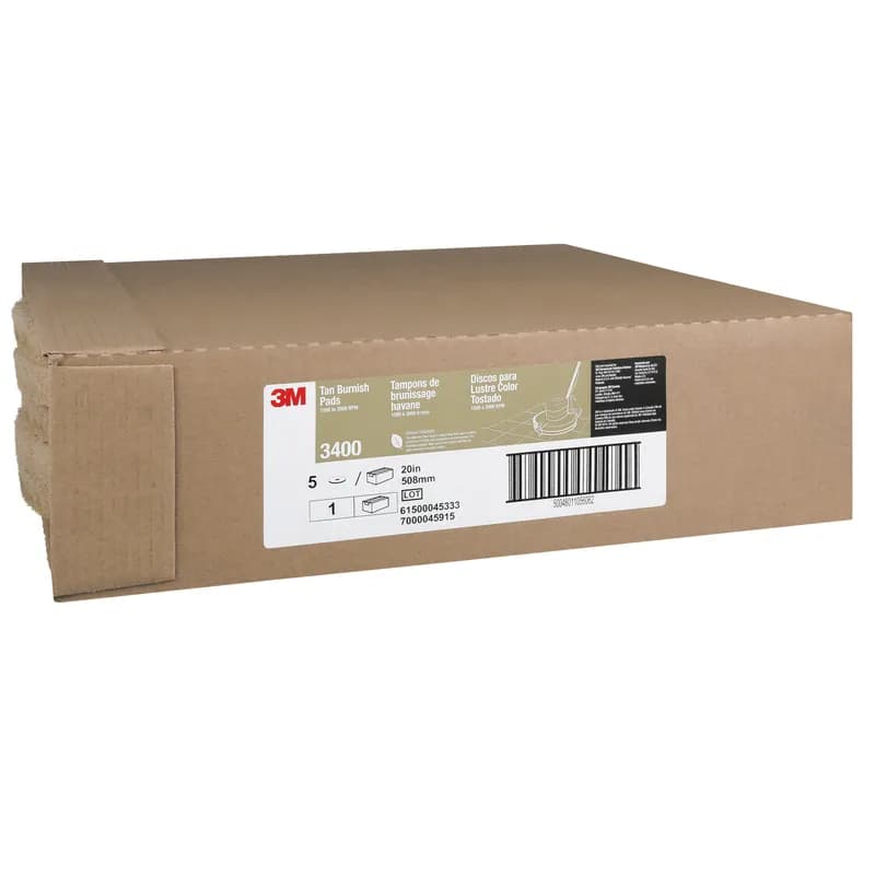3M™ 3400 Burnishing Pad 20X1 IN Tan Non-Woven Polyester Fiber 1500-3000 RPM Center Hole 5/Case