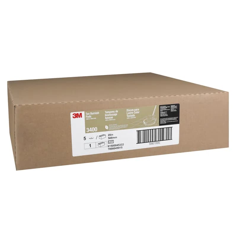 3M™ 3400 Burnishing Pad 20X1 IN Tan Non-Woven Polyester Fiber 1500-3000 RPM Center Hole 5/Case