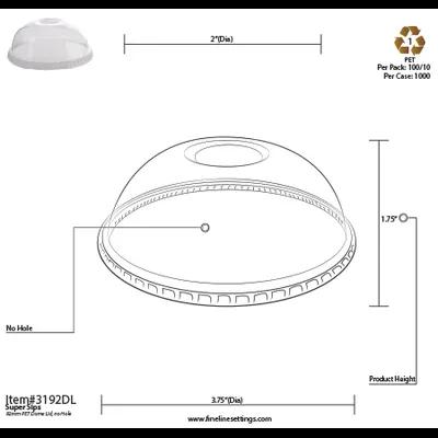 Super Sips Lid Dome 3.6 IN PET Clear For Cup No Hole 1000/Case