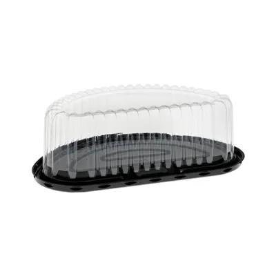 Cake Half Container & Lid Combo With Dome Lid 8X3.5 IN PET Black Clear Half Circle Fluted 100/Case