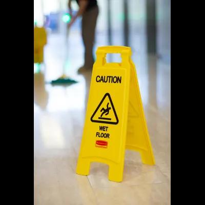 Wet Floor Sign Caution Sign 26 IN Yellow Black Plastic 2-Sided 1/Each