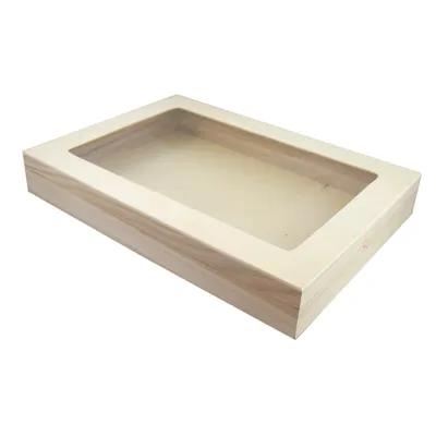 Take-Out Box 15X10.8X2.2 IN Wood Natural With Window Grease Resistant 16 Count/Case