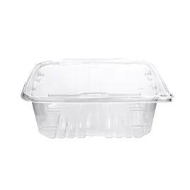 Deli Container Hinged With Flat Lid 64 OZ RPET Clear Rectangle 134/Case