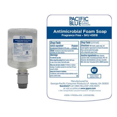 Pacific Blue Ultra™ Hand Soap Foam 1200 mL Unscented Fragrance Free Clear Antimicrobial 4800/Case