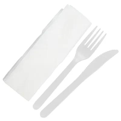 3PC Cutlery Kit PP White Heavy Duty Individually Wrapped With 13X17 Napkin,Fork,Knife 500/Case