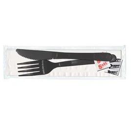 5PC Cutlery Kit PP Black Heavy Duty With 13X17 Napkin,Fork,Knife,Salt & Pepper 250/Case