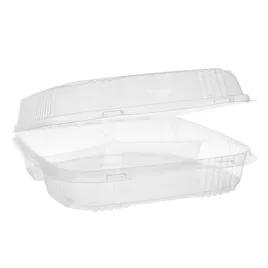 Take-Out Container Hinged Large (LG) 9.219X8.875X2.906 IN 3 Compartment OPS Clear Square 200/Case
